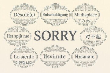 Embracing Apologies Across Cultures Through a Collage of Languages Expressing Sincere Regret and Understanding in a Global Society captured with clarity
