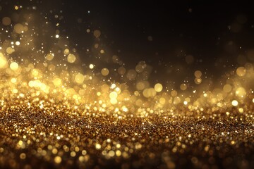 Elegant Golden Glittering Particles Background With Bokeh Effect In Dark Backdrop And Sparkling Dust For Festive And Celebration Purposes Optimized For Stock