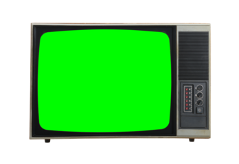 Black vintage green screen TV for adding new images to the screen. Isolated on white background.
