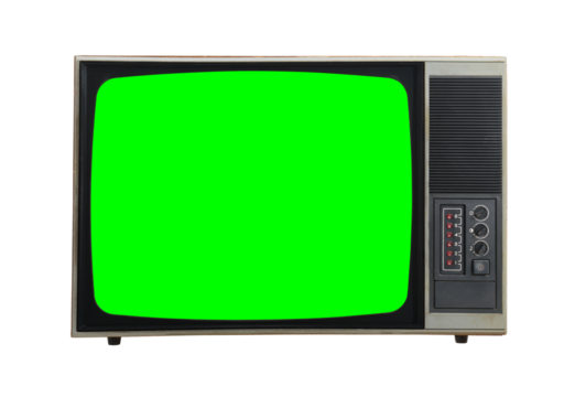 Black vintage green screen TV for adding new images to the screen. Isolated on white background.