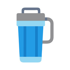 Stylized blue trash can icon isolated on black background