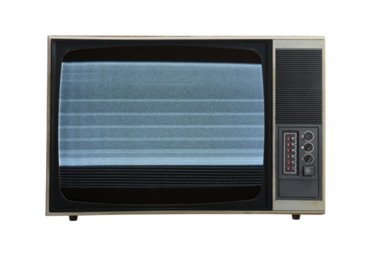 Vintage television with noise on the screen. Isolated on a white background.