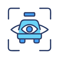 Abstract AI Eye Robot Scanning, Flat Icon Style Design