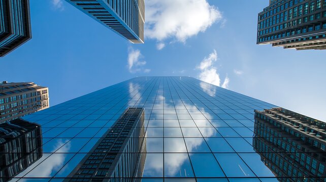 Modern GBusiness Professional Using Digital Tablet with Financial Charts
lass Skyscrapers Against Blue Sky
