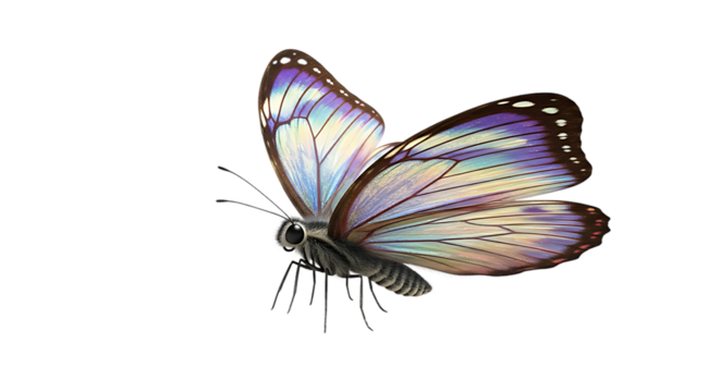 Beautiful iridescent blue and purple butterfly isolated on transparent background