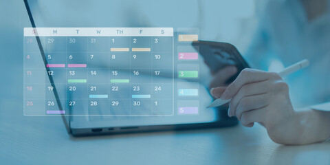 Project Management and Schedule Planning Displayed on a Digital Calendar Interface.