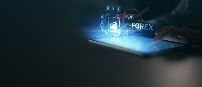 Forex Trading and Currency Exchange Market Illustrated on Virtual Interface.