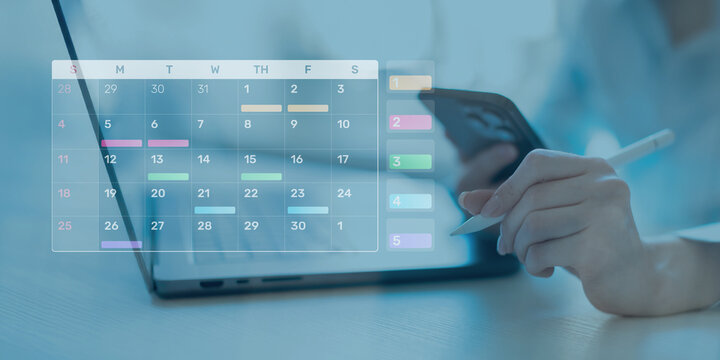 Project Management and Schedule Planning Displayed on a Digital Calendar Interface.