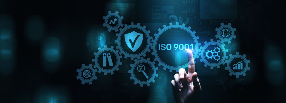 ISO 9001 Standard certification standardisation quality control concept on screen.