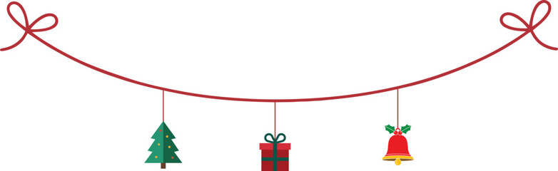 Simple christmas garland decoration with tree, gift, bell vector illustration