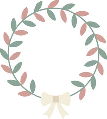 Minimalist botanical wreath with a cream bow vector Vector, illustration