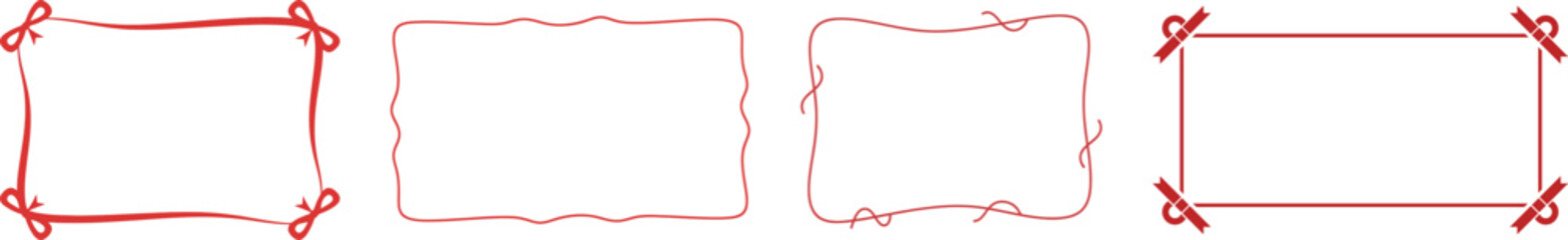 Collection of hand-drawn red decorative border frames, vector illustration