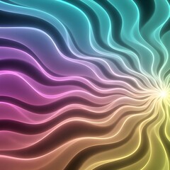 Fototapeta premium Dynamic Flow of Luminous Wavy Lines in a Vibrant Spectrum of Colors, Radiating from a Bright Light Source, Creating a Mesmerizing Abstract Digital Art Illustration