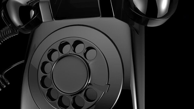 Vintage Rotary Telephone with Coiled Cord on Black Background - 3D 4K