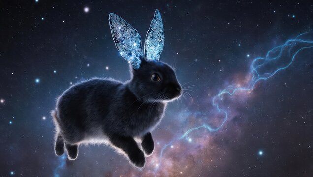 Cosmic Rabbit - A Celestial Creature Amidst the Stars. - Powered by Adobe