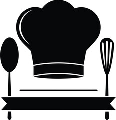 Chef Hat and Cooking Utensils Logo Silhouette