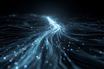 A stylized representation of data streams flowing into a central AI core, visualized as glowing pathways, depicting information processing.