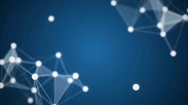 This video features a high-tech digital network with glowing nodes and connecting lines, illustrating modern cyber communication and data flow in a futuristic technological environment.