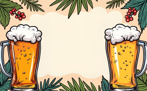 Beer drink menu for restaurant and cafe. Design template with hand-drawn graphic illustrations. Vector beverage flyer for bar. High quality - Powered by Adobe