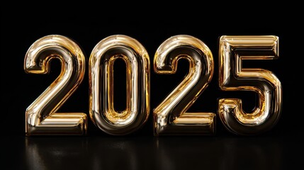 a black and gold 2025 happy new year text