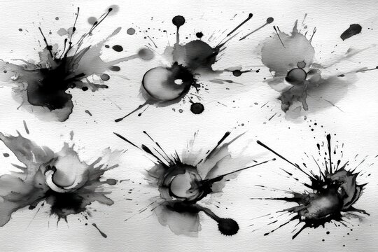 Black ink splatters and droplets on white background for grunge textures, editorial overlays, digital art effects, branding elements, and abstract design projects

 - Powered by Adobe