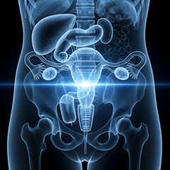 Female Reproductive System Anatomy Illustration in Blue