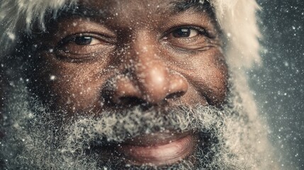closeup portrait of black santa claus smiling in the snow  the warmth and joy of the holiday season generative ai