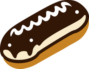 Eclair with chocolate topping silhouette vector icon , , white background