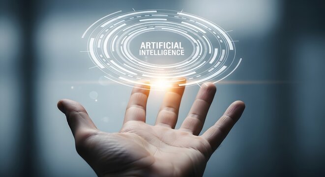 Hand touching futuristic interface with glowing circle and modern technology