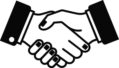 Business handshake icon vector illustration, black and white symbol of partnership and agreement, isolated on white background, concept of successful deal