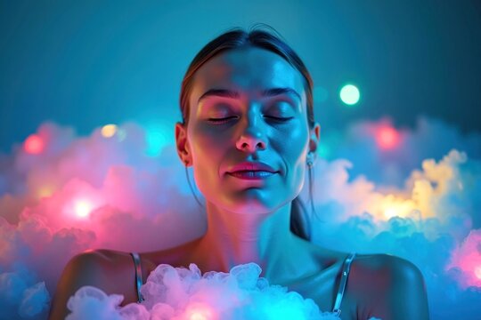 Spa Thermal bath Thermae Sauna Psilocybin therapy LED Face Mask Asmr skincare Leisure Semi submersible Bathtub Water organ Light Blue OASIS immersion Vesak Aquarium lighting Visual effect Aidi Freque