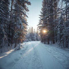 Road in winter forest
