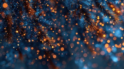 christmas blue and orange garland bokeh background festive magical background generative ai