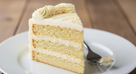 Piece of Homemade Vanilla Cake with Buttercream