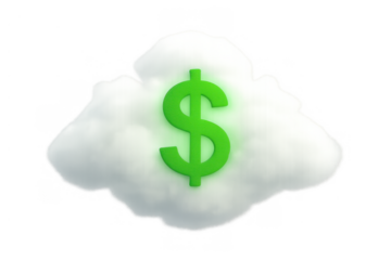 Cloud computing cost management and financial growth concept with dollar sign inside a fluffy white cloud
