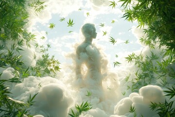 Entourage effect Microdosing EVALI Thc-b Microdose weed Thco Trip cbd indica Binoid Confident Cannabis A figure surrounded by swirling clouds of smoke and leaves symbolizing the evolving nature perce