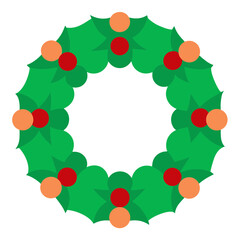 Illustration of a christmas wreath with green leaves on transparent background
