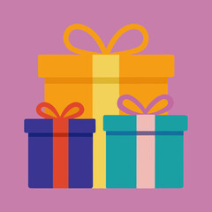 Illustration of a stack of colorful gift boxes on transparent background