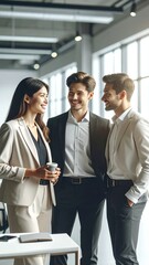 Obraz premium Diverse business team collaborating in a modern office environment.