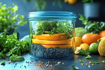 Veggie chopper Improver Eating for mental health Freeze dried chicken Plant-based Protein NotCo wellio Heura foods Pieter pot plantyou An eco-friendly container filled with organic meal prep ingredie