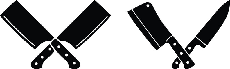  Two crossed butcher knives and cleavers silhouette vector