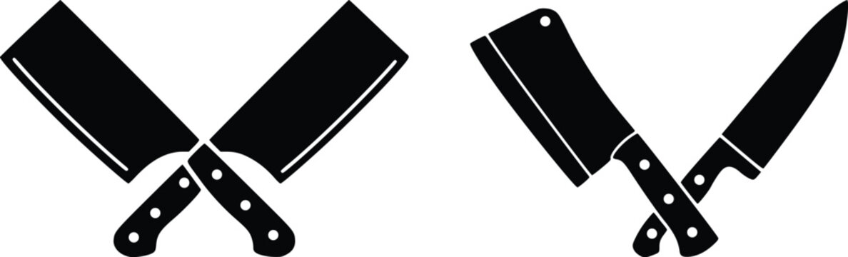  Two crossed butcher knives and cleavers silhouette vector