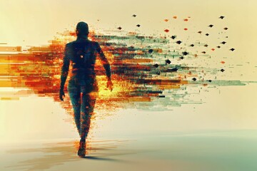 Digital transformation Ai singularity Ethical rendering Hyperautomation SD-WAN Bodyswaps Applied intuition Delve Midjourney Promeai A figure being hit by arrows made of pixels symbolizing the direct