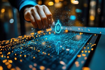 SD-WAN Cybersecurity training Smart factory IIoT Digital transformation Data engineering Proptech Remote it UpKeep edr A close-up of persons hands on keyboard with padlock symbol hovering near the sc