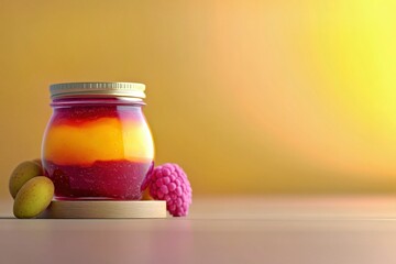 Improver heic GraphQL Ephemeral content dlss Ai rendering fruitz Blenderkit Blender Market Flavrs A jar of homemade organic jam beautifully crafted with fruit layers visible sitting on wooden surface