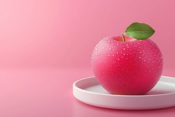 heic GraphQL Improver mecool Fruit riot Lip mask fruitz NotCo Nourished Redefine Meat A single organic apple with water droplets on it placed clean white plate showcasing its freshness.