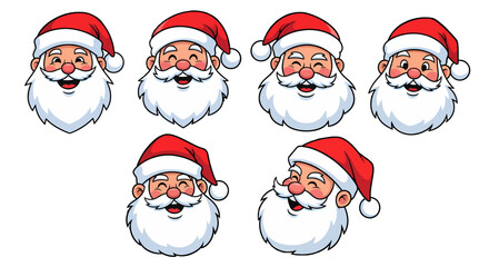 Collection of Santa Claus Faces with Various Expressions and Emotions during Christmas