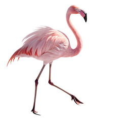 Fototapeta premium Isolated pink flamingo walking on black background tropical bird wildlife animal nature exotic bird photography