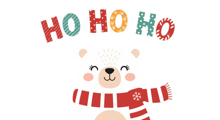 Fototapeta premium Holiday Cheer with Adorable Polar Bear and 'Ho Ho Ho' Greeting