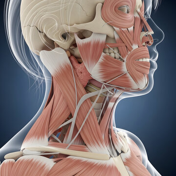 Human Head Anatomy Showing Muscles and Skeleton Illustration